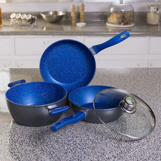 Set de Sartenes FlavorStone Azul – Juego de 4 Piezas Premium